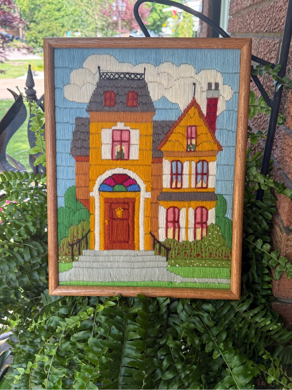 Vintage 1980 Crewel Embroidered Victorian House